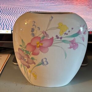 Floral Porcelain Vase with Pastel Blooms